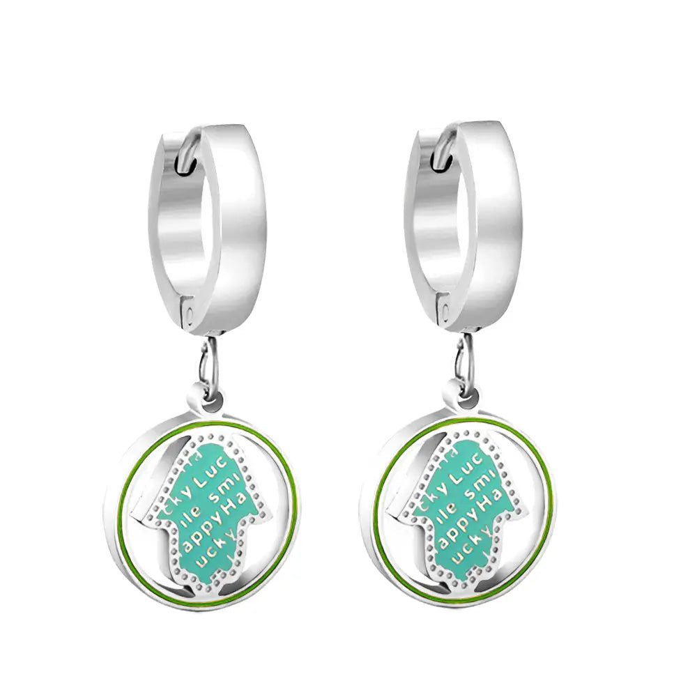 Stainless Steel Green Round Arrow Earrings asonjewelry